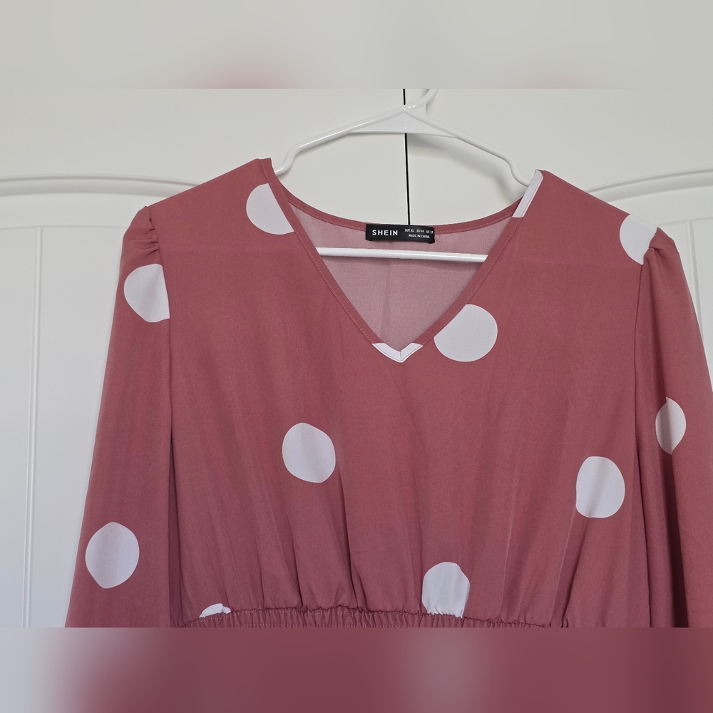SHEIN Polka Dot V-Neck Long Sleeve Maxi Dress Size 12 - Picture 2 of 5